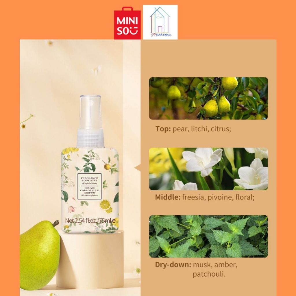MINISO Fragrance Body Mist 75ML perfume English Pear/ Sweet Peach Parfum Wanita Minyak Wangi Cewek F