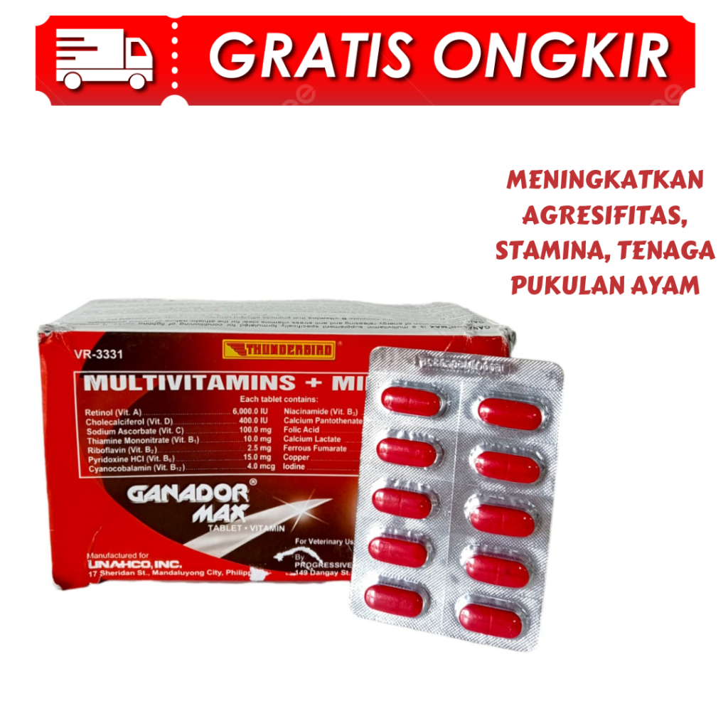 GANADOR MAX MERAH (1 STRIP) - Doping vitamin ayam multivitamins + minerals