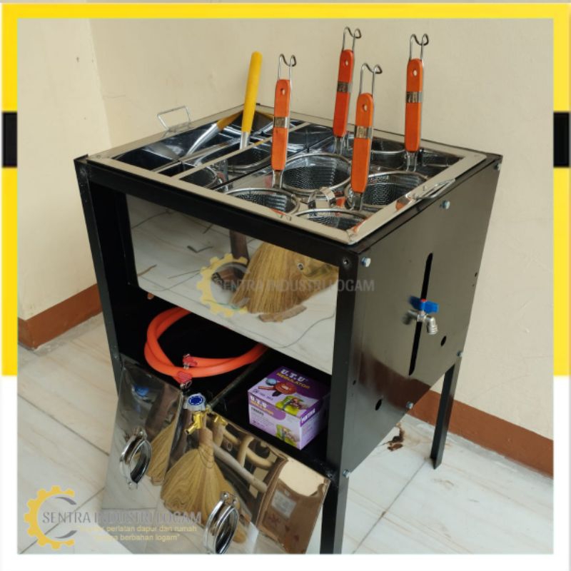 Panci mie ayam - Dandang Mie Ayam 4 lubang Fullset