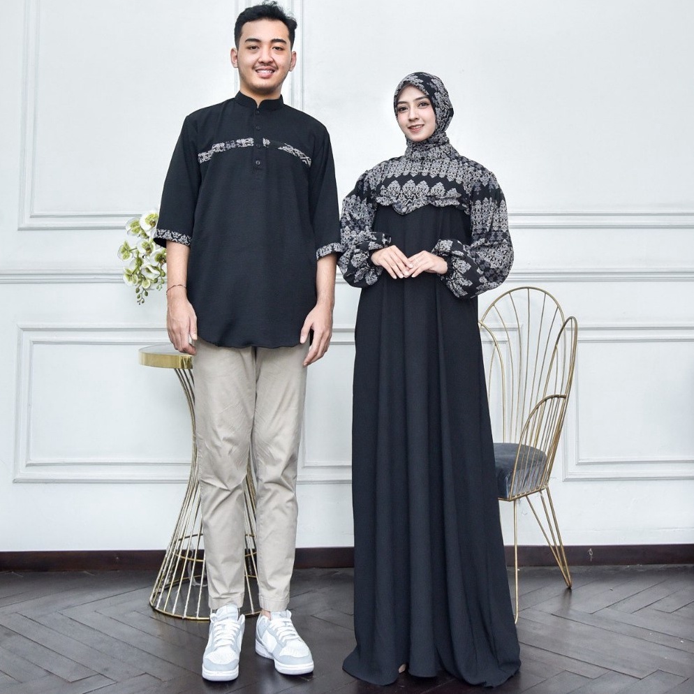 ORIGINAL Hiraja  Gamis Set Koko Couple Cringkle Mix Ceruty Mix Alexa