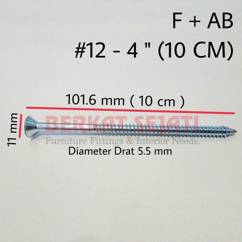 (#12 x 10 cm) MOON LION Taping Screw Skrup Sekrup Kayu FH+ (50 PCS)