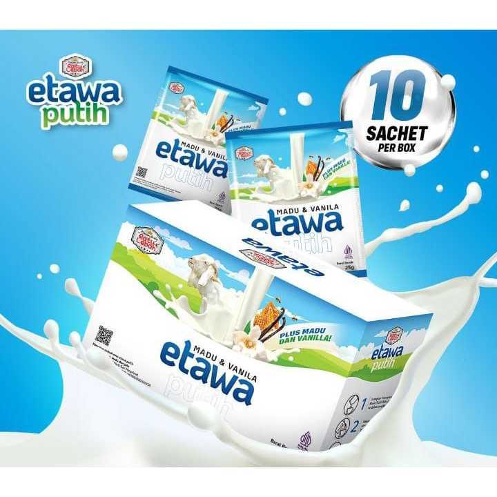 

SUSU KAMBING ETAWA PUTIH 10 sacset Ratu Lebah | etawa + jahe + vanila 1 BOK 10 PCS