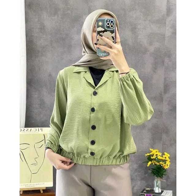 ATASAN CROP KEMEJA CRINKLE WANITA TERBARU/ ATASAN WANITA MODEL BARU/ ATASAN WANITA PINGGANG KARET