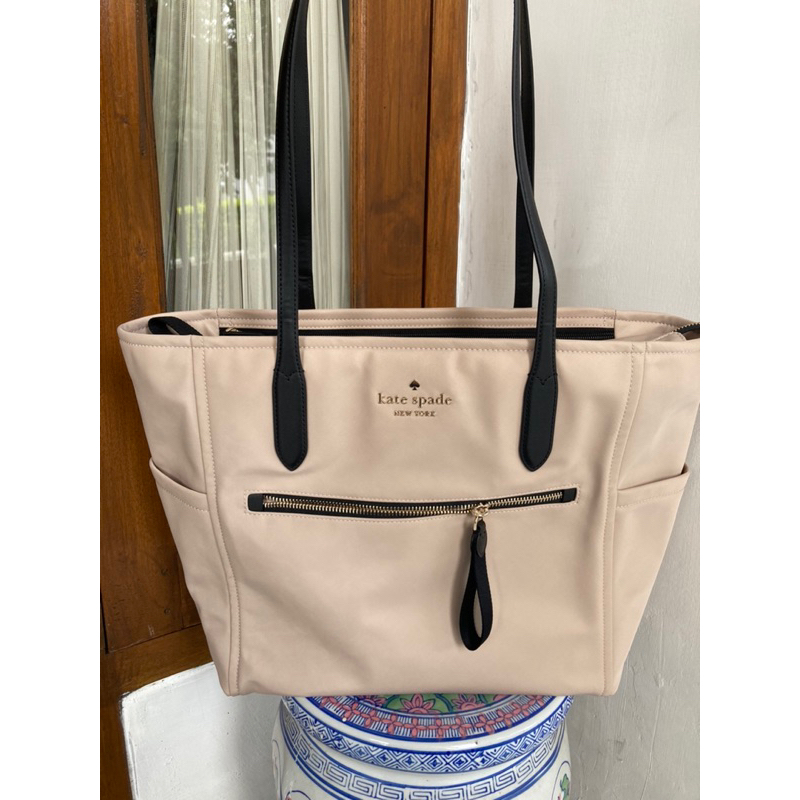 Tas Kate Spade Chelsea Nylon Large Tote Warm Beige AUTHENTIC