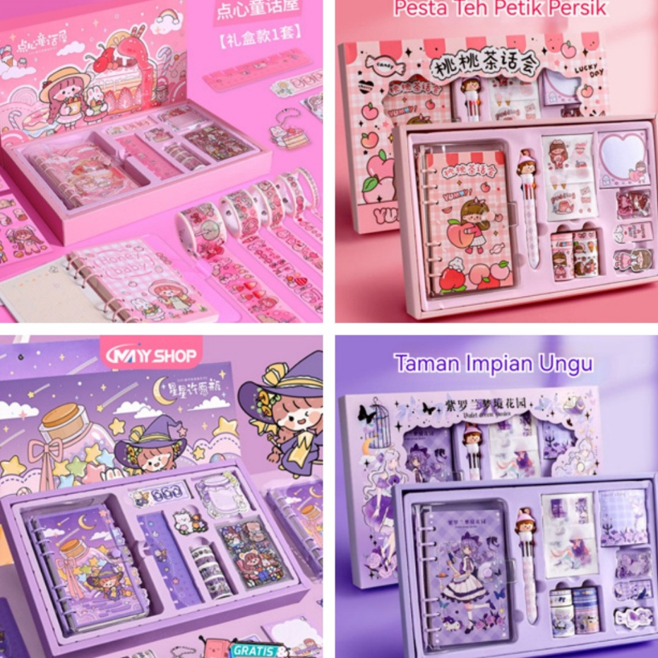 

PALING AMPUH Paket Jurnal SetGift Box Hampers anakHadiah Notebook Journal Diary 6 in 1 Boba Alat Buku Tulis Lengkap Scrapbook Cute Girl Sanrio Cinnamoroll My Melody Kuromi Panda Peach Kelinci Duffy Cat Sweetheart Cake Shop Import Grosir Ready COD