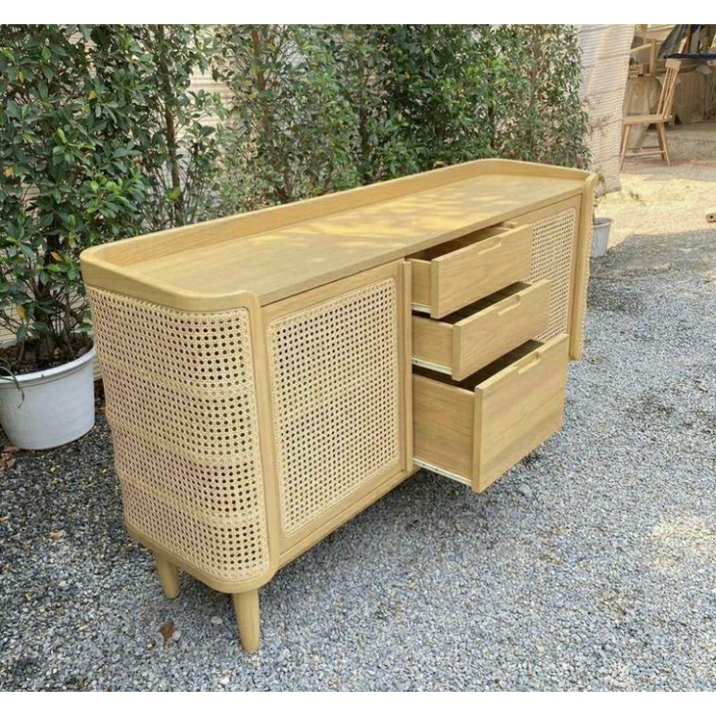 Drawer jati kombinasi rotan