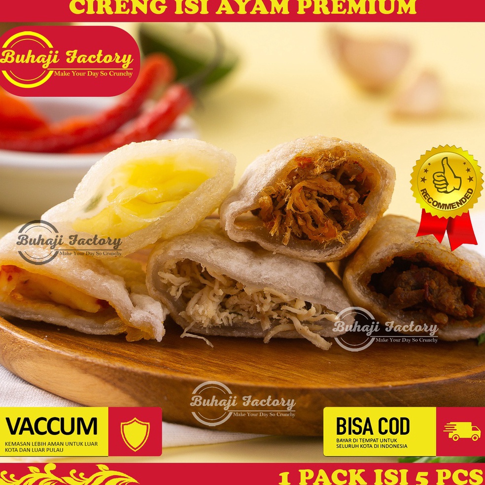 

BEST SELLER Cireng Isi Ayam Suwir Premium Rasa Original Pedas by Buhaji Factory khas Bandung