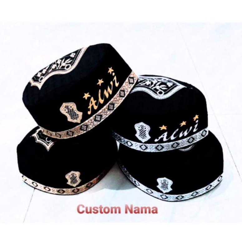 ORIGINAL Peci Anak  Nama Peci Hitam Anak Custom bordir Nama Peci Nama Hitam Trompah