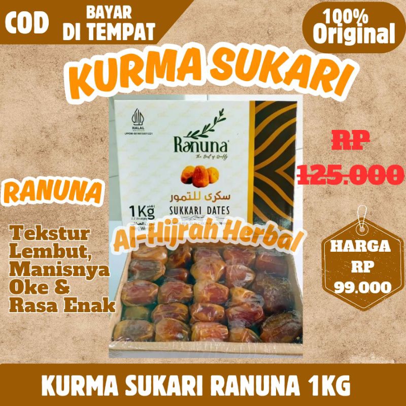 

Kurma Basah Sukari Sukkari Premium Ranuna 1Kg Al Qassim Premium Madinah Asli