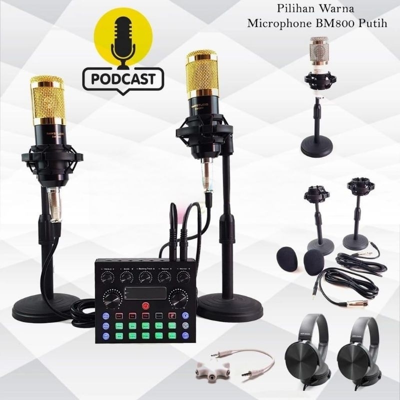 Paket PODCAST 2 Microphone BM800 Plus Soundcard V8s Centechia