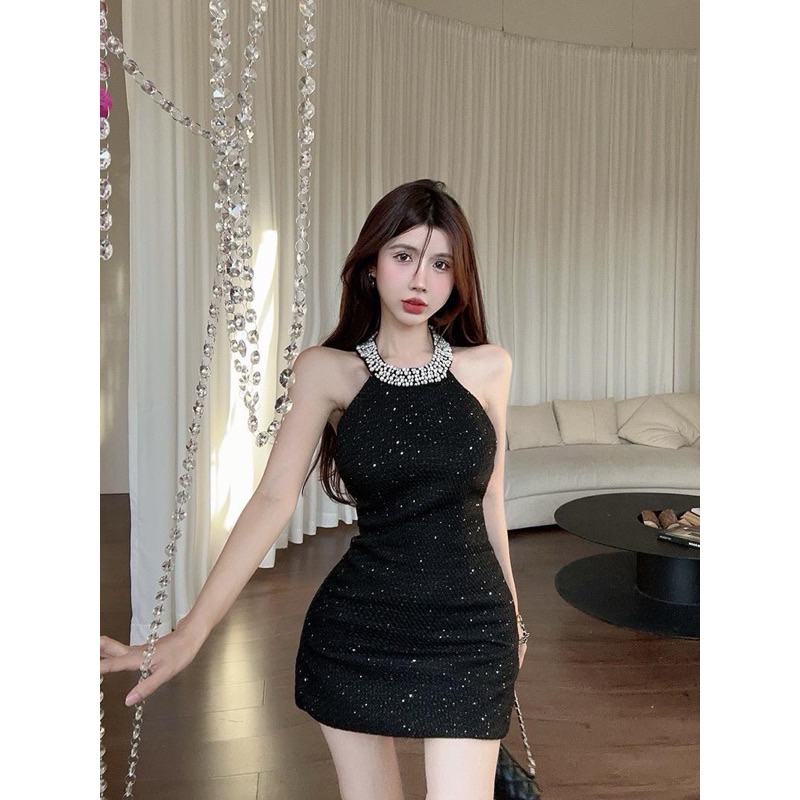 Royel mini dress pesta bodycon halter dress wanita elegant party prom