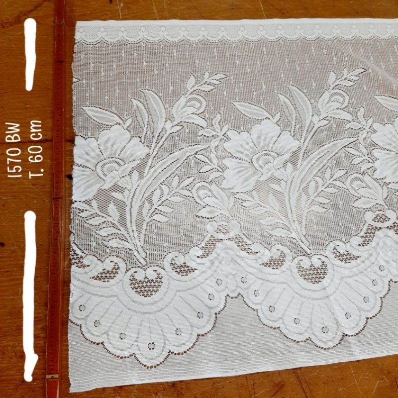 Poni vitrage 1570/ VITRAGE/ TIRAI/ PONI TIRAI/ PINGGIRAN MEJA PRASMANAN bahan renda poliester lebar 