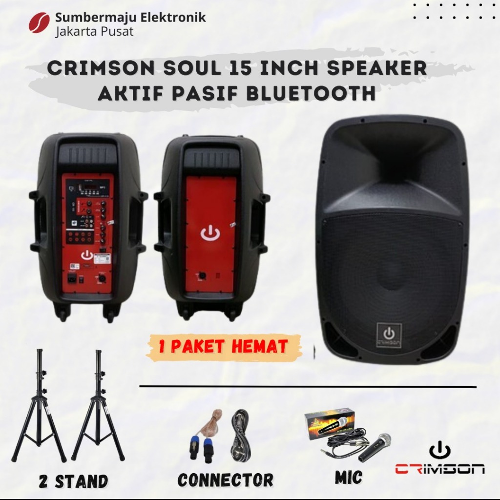 PAKET KOMPLIT SPEAKER AKTIF CRIMSON 15 INCH BLUETOOTH TYPE SOUL