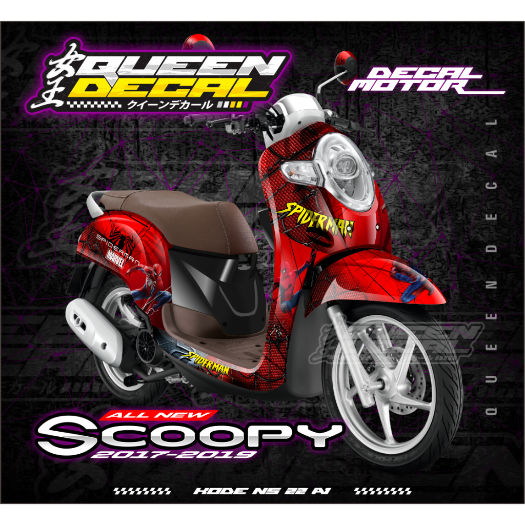 Stiker Decal Scoopy All New Desain SpiderMan - Stiker All New Scoopy 2017-2019 - NS