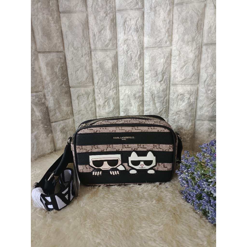 2012-185 KL CAMERA BAG CREAM BLACK STRIPE