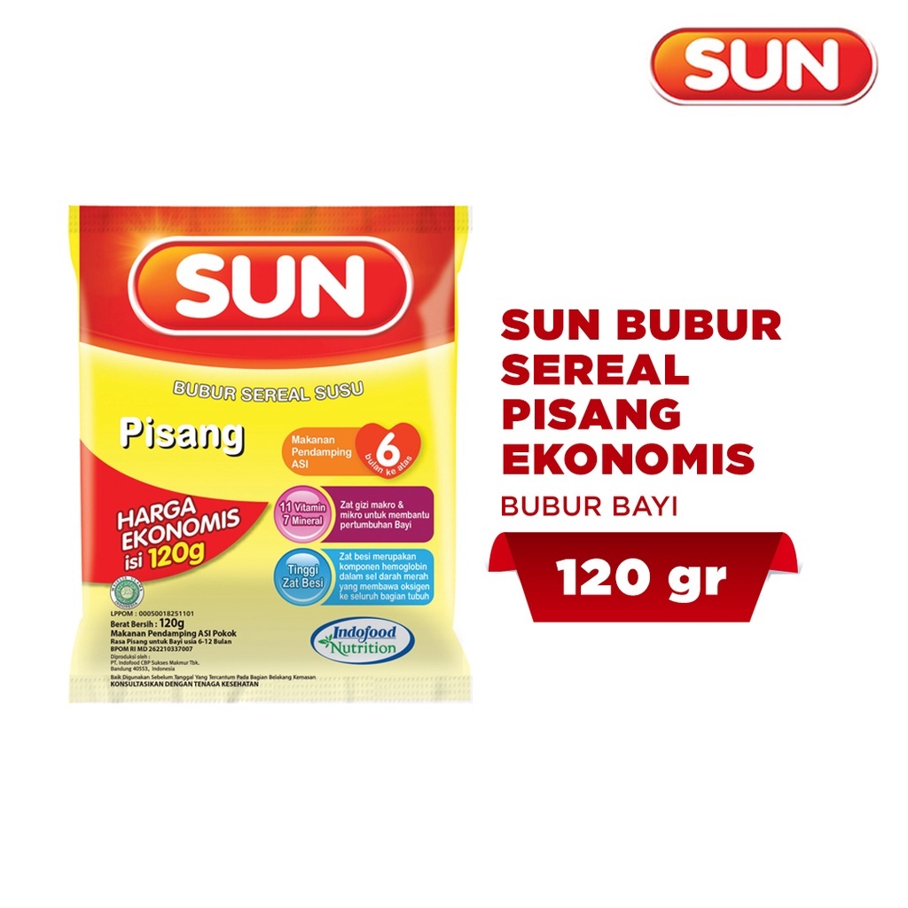 SUN Bubur Bayi 6 bulan kemasan Sachet 120gr 1 BOX isi 24pcs / Bubur Bayi SUN 6 bulan Rasa Pisang Ber