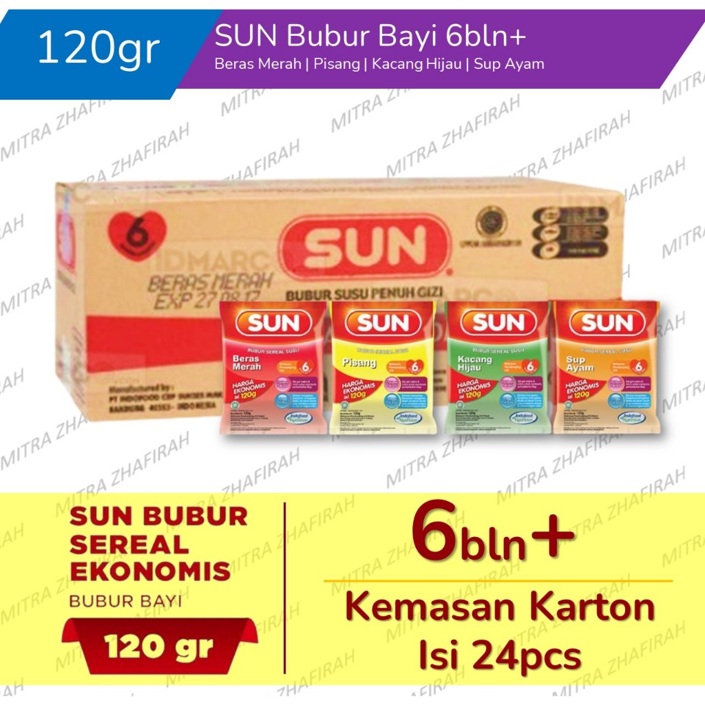 SUN Bubur Bayi 6 bulan kemasan Sachet 120gr 1 BOX isi 24pcs / Bubur Bayi SUN 6 bulan Rasa Pisang Ber