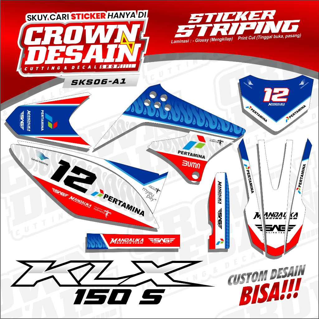 Striping Stiker KLX 150 S Variasi Mandalika - Stiker Striping Lis Semifull Motor KLX 150 S/KLX 150 O