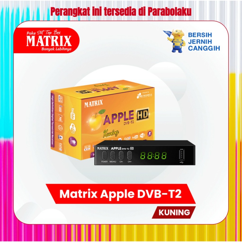 Set Top Box TV Digital / STB DVB T2 Matrix Apple Kuning Full HD