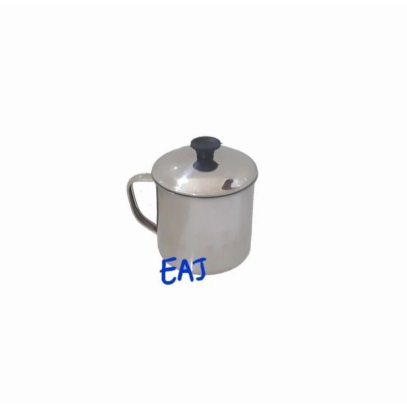 Mug Stainless Steel Kecil 8 cm dengan tutup / Gelas Cangkir Mini Tutup