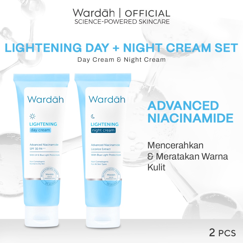 Wardah Lightening Paket Day  Night Cream 2 ml  Skincare dengan Advanced Niacinamine  Glowing Mencera