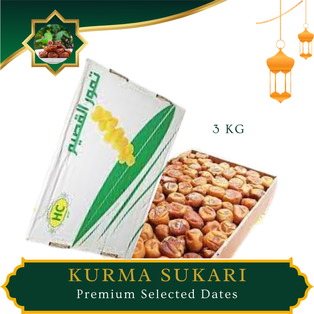 

Kurma Sukari Premium Asli Arab Saudi Paket Hemat 3kg Manis & Sehat bagus untuk stamina dan daya tahan tubuh