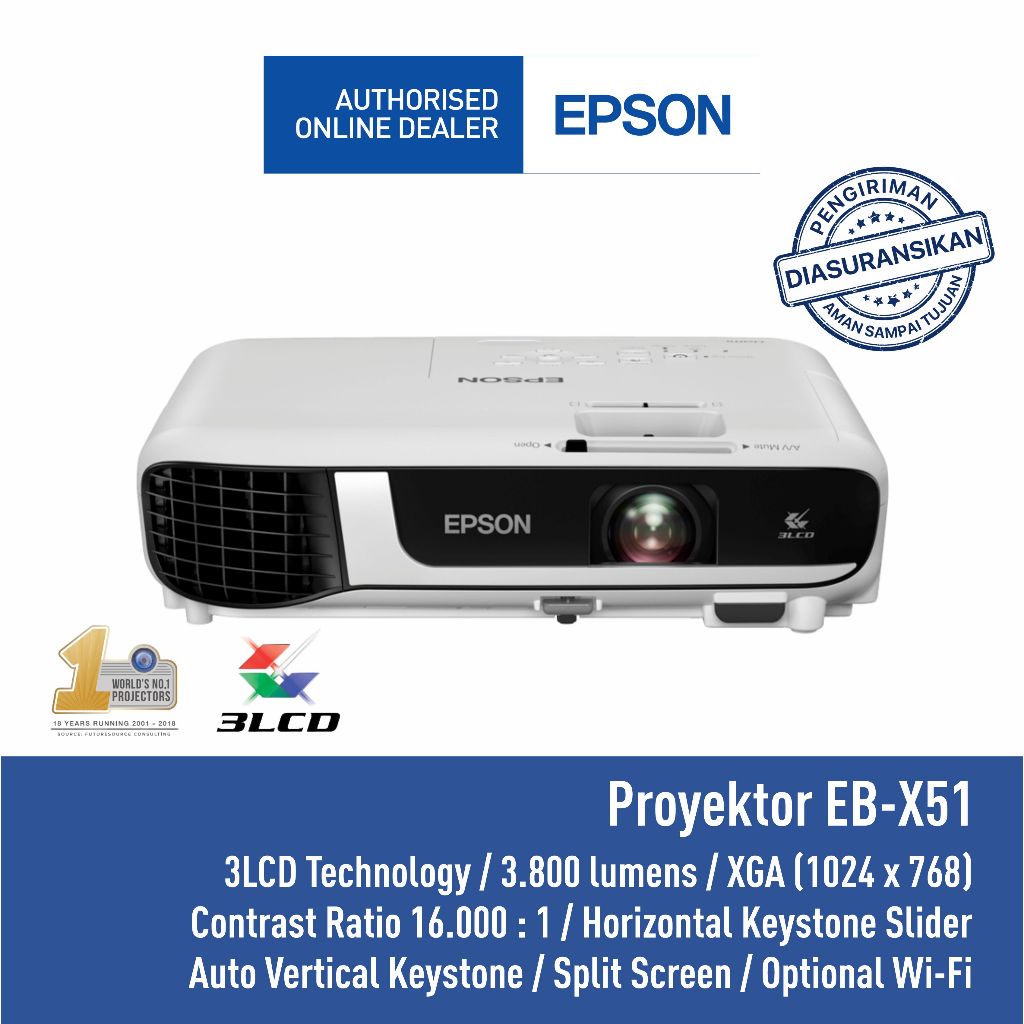 Proyektor EPSON EB-X51 EBX51 EB X51 Pengganti EB X450 EB-X450 EBX450 XGA 3800 Lumen