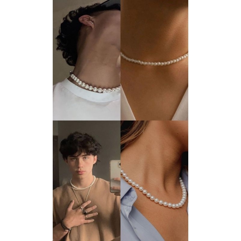 Pearln neclace/Kalung Mutiara Aesthetic /Kalung Cooker  Wanita&Pria/Kalung Trend Jaman Kini