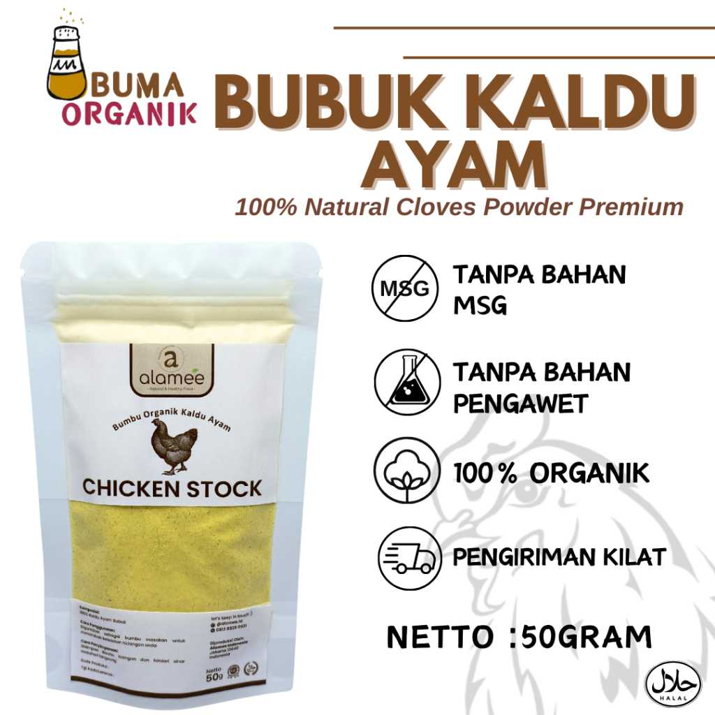 

Kaldu Ayam Bubuk Chicken Stock Powder Extract Seasoning Non MSG Murni Asli Tanpa Campuran Bumbu Organik 50gram