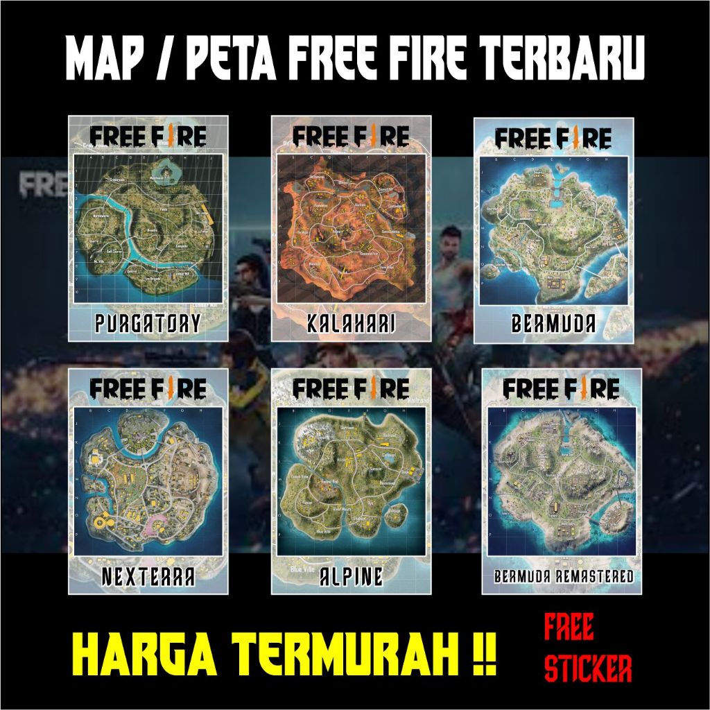 POSTER MAP / PETA FREE FIRE FF  KALAHARI BERMUDA PURGATORY NEXTERRA ALPINE BERMUDA REMASTERED