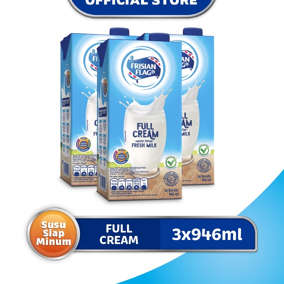 

Ready Stok Frisian Flag Family UHT Full Cream 946 ml x 3 pcs