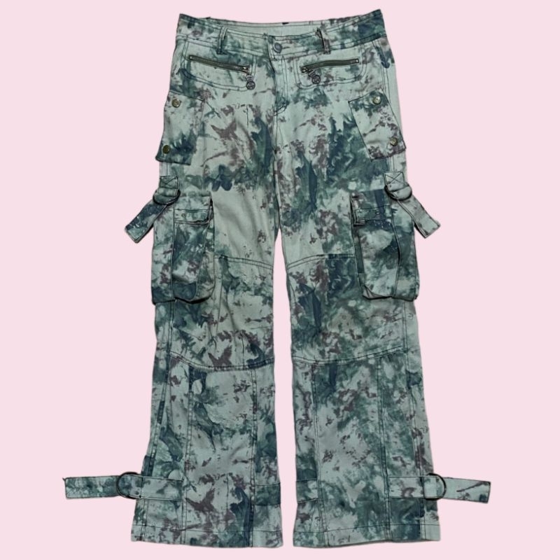 Celana cargo washed motif abstrak multipocket