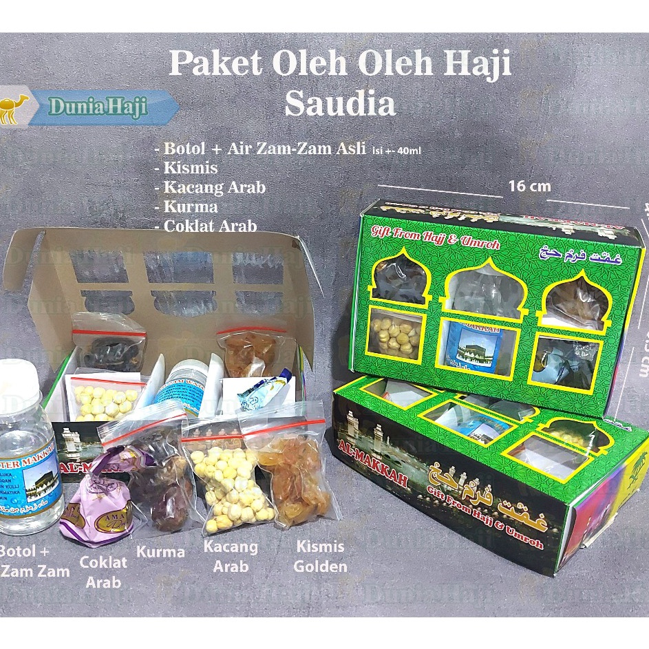 

MEGA SALE Paket Haji Saudia C untuk Souvenir Air Zam Zam Coklat Arab Kacang Arab Kismis Kurma Oleh Oleh Haji dan Umroh pcs