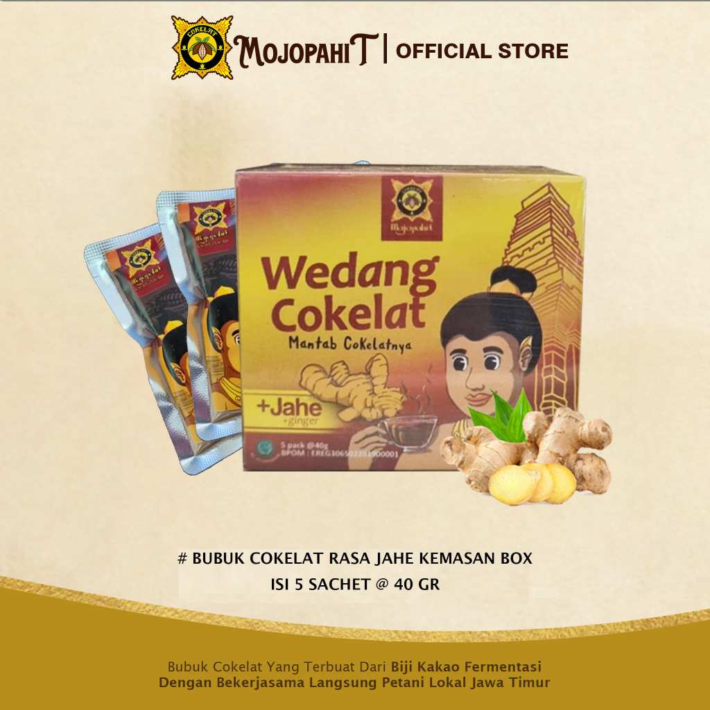 

Cokelat Mojopahit | Bubuk Cokelat Rasa Jahe Kemasan Box | isi 5 Sachet @ 55 gr