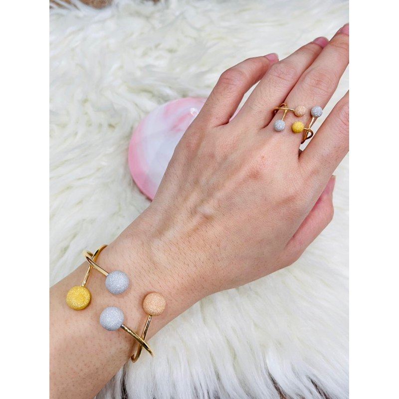 gelang dan cincin tinju bola colourful pasir uk 15 - 17 elegant emas asli 16K
