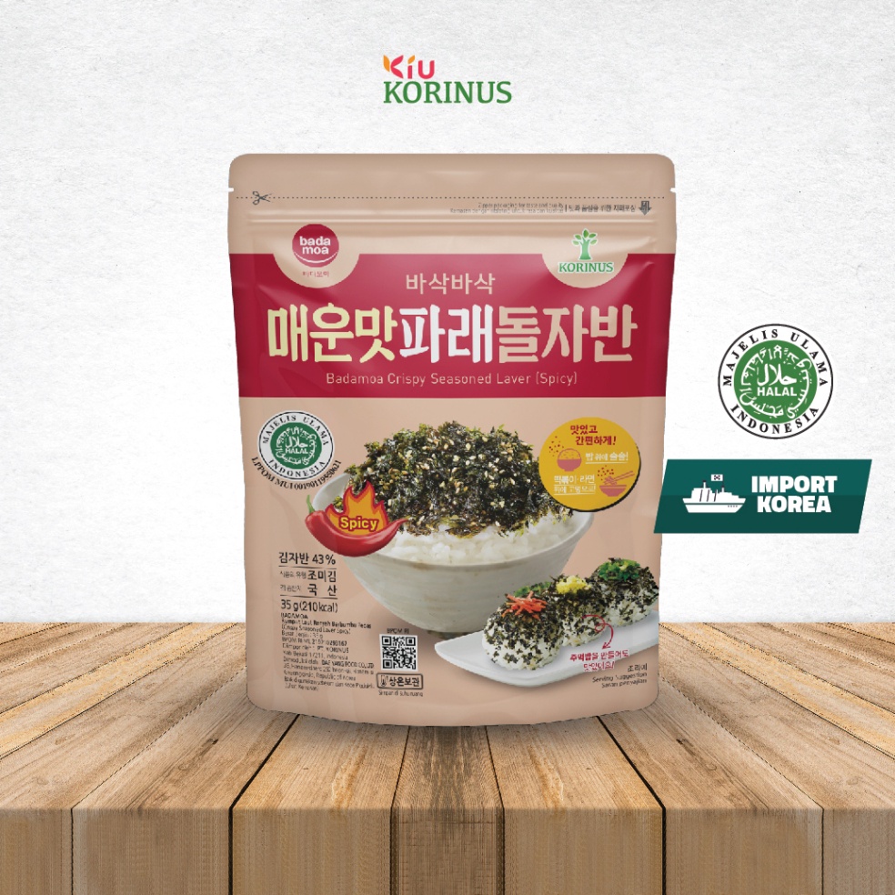 

ORIGINAL KBadamoa Crispy Seasoned Laver Spicy 35gRumput Laut PedasMakanan KoreaHalal MUI