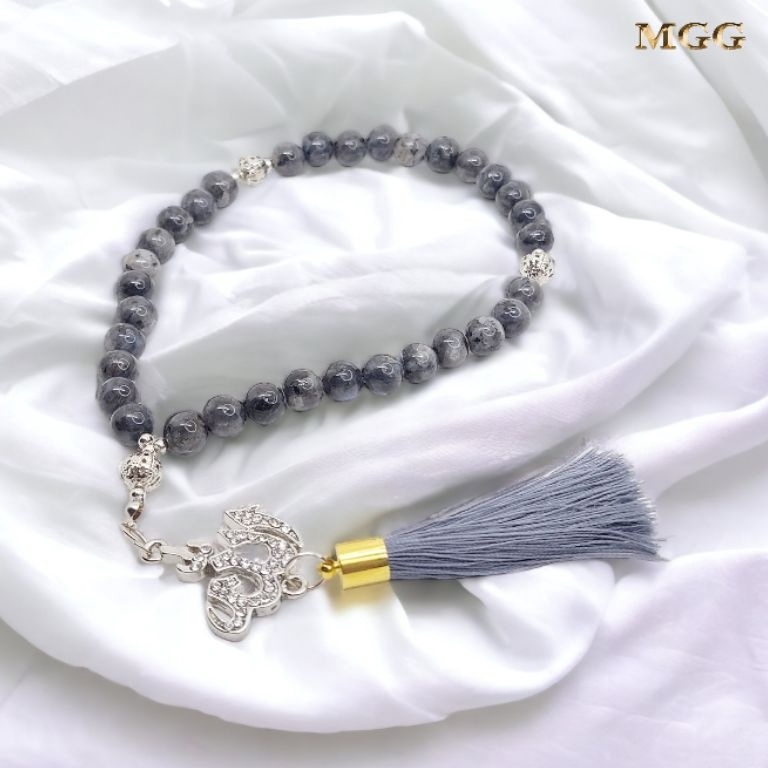 SUPER DISKON TASBIH BATU NATURAL LABRADOR RAINBOWLAFADZ ALLAH 33 BUTIR