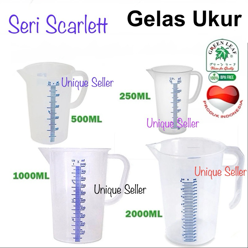 Gelas Takar Ukur 250ml 500ml 1000ml 2000ml Tebal Gelas Takar Scarlett Measuring Cup Green Leaf / Gel