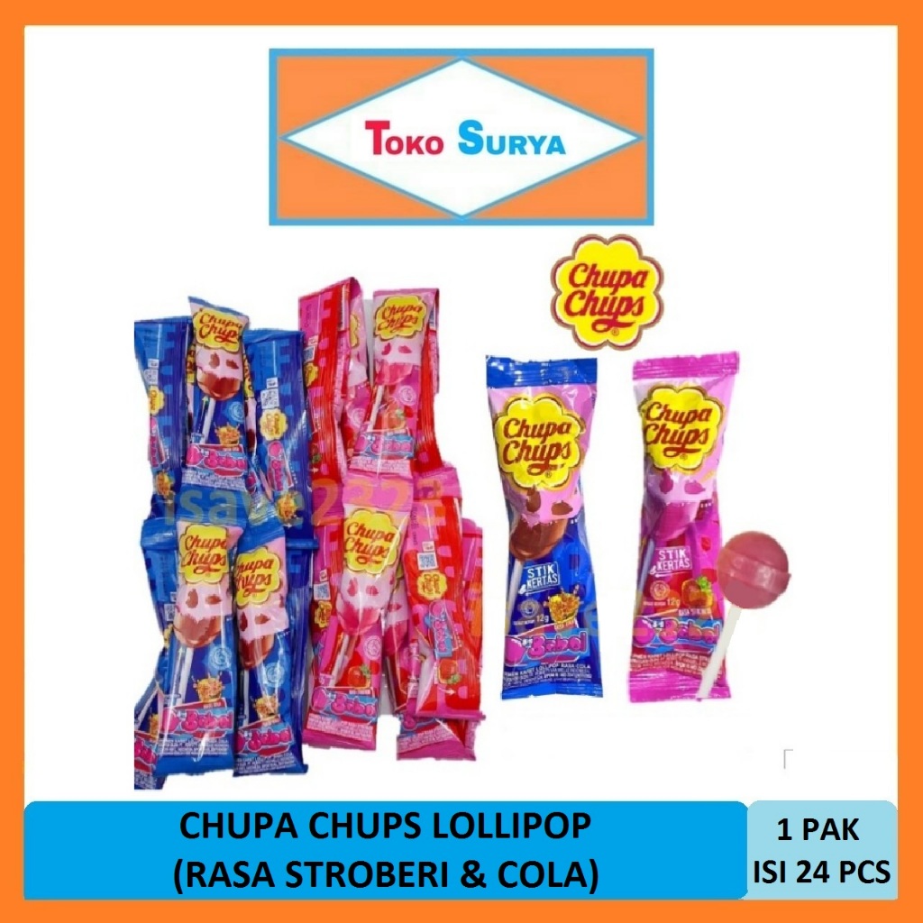 

Chupa Chups Big Babol Permen Karet Lollipop Rasa Stroberi & Cola 24 Pcs x 12 Gr