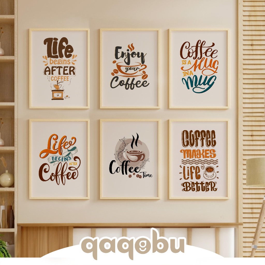 Dekorasi Bingkai Poster A3 Coffee Quots Vintage Kopi Poster Wall Decor Frame Kayu Poster