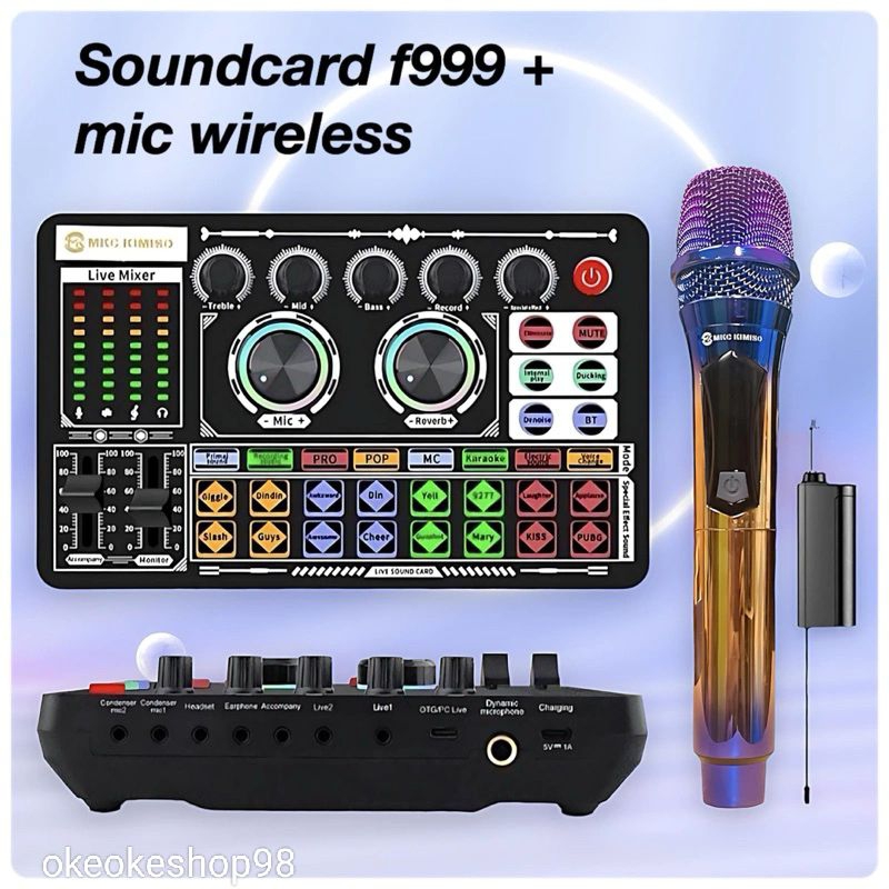 Soundcard NX F999 + Mic wireless Bluetooth wireless control  compatibel eksternal wireless portabel