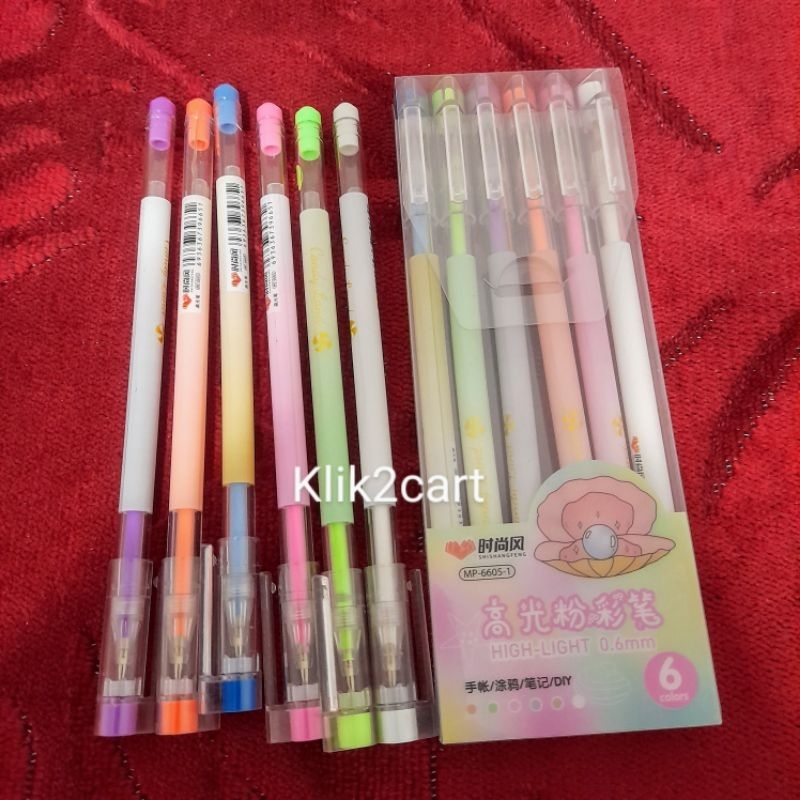 

Bolpen gel 1 set isi 6 warna / highlight / bolpen neon