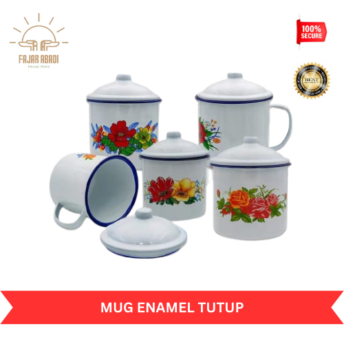 Mug Enamel Motif Bunga/Gelas Mug Enamel Jadul Tutup