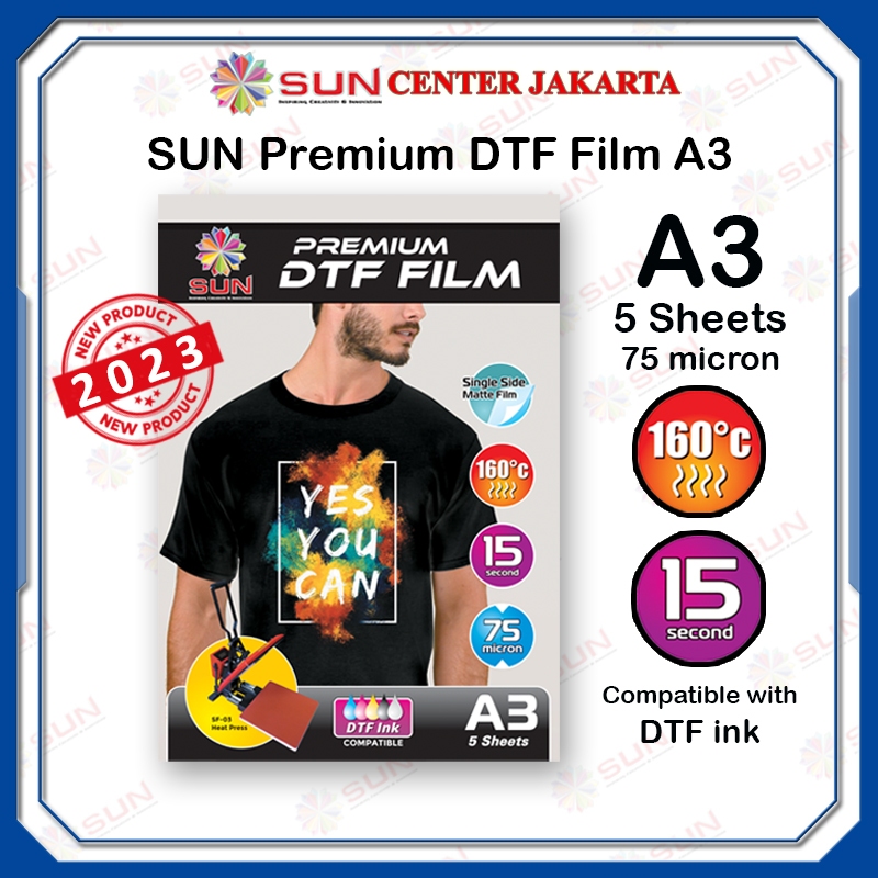 

Kertas Film Sablon DTF Transfer Paper A3 75 micron - SUN Premium DTF Film A3 isi 5 Lembar ( untuk mesin press kaos, keramik, piring, topi, plat alumium, puzzle, bantal )