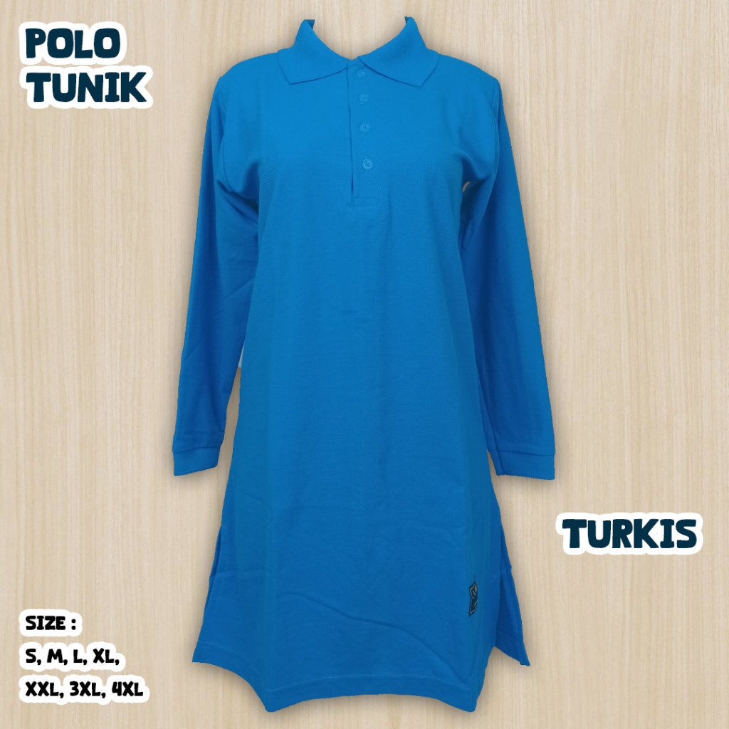 S-XL Kaos Polos Polo Tunik Krah Turkis Kancing Depan Syari/Seragam Kantor/Olahraga/Santai