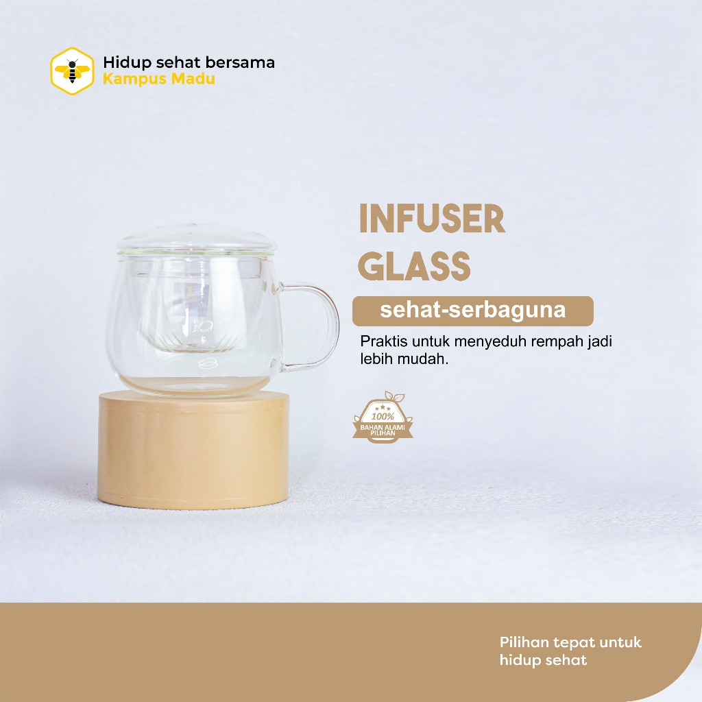 GLASS infuser 350ml gelas Kaca Saring Untuk seduhan Minuman rempah