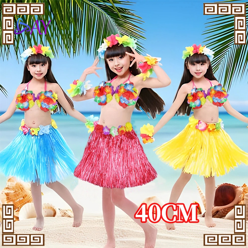Rok Rumbai Hawai/Rafia Pentas Anak /Rok Hawai Rumbai/Anak Hula Plastik/Bd Set Hawaii Bunga /Bikini R