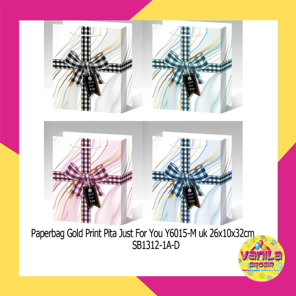 

(1Pcs) Paperbag Motif Uk 26x10x32cm, paperbag gold print, paperbag ulang tahun, paperbag gradasi, tas kado hampers