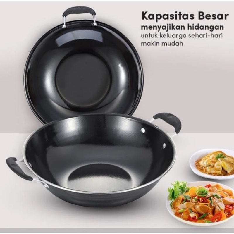 Wajan / kuali Enamel Hitam Anti Lengket ukuran 30cm & 40cm