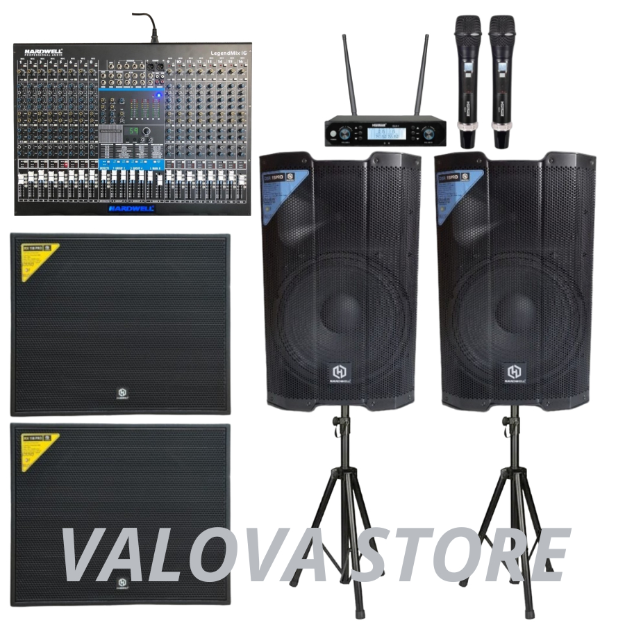 Paket 22 soundsystem HARDWELL DSR 15 PRO + Legendmix 16 + IRX118 PRO